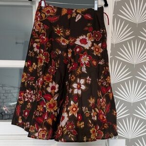 Floral A-Line Skirt - Red and Brown